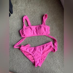 Hot pink bikini swimsuit with string to tie back